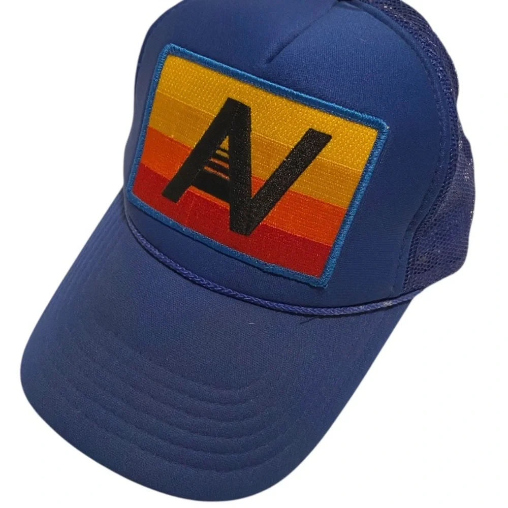 Aviator Nation Navy Trucker Hat with Sunset Stripe Patch